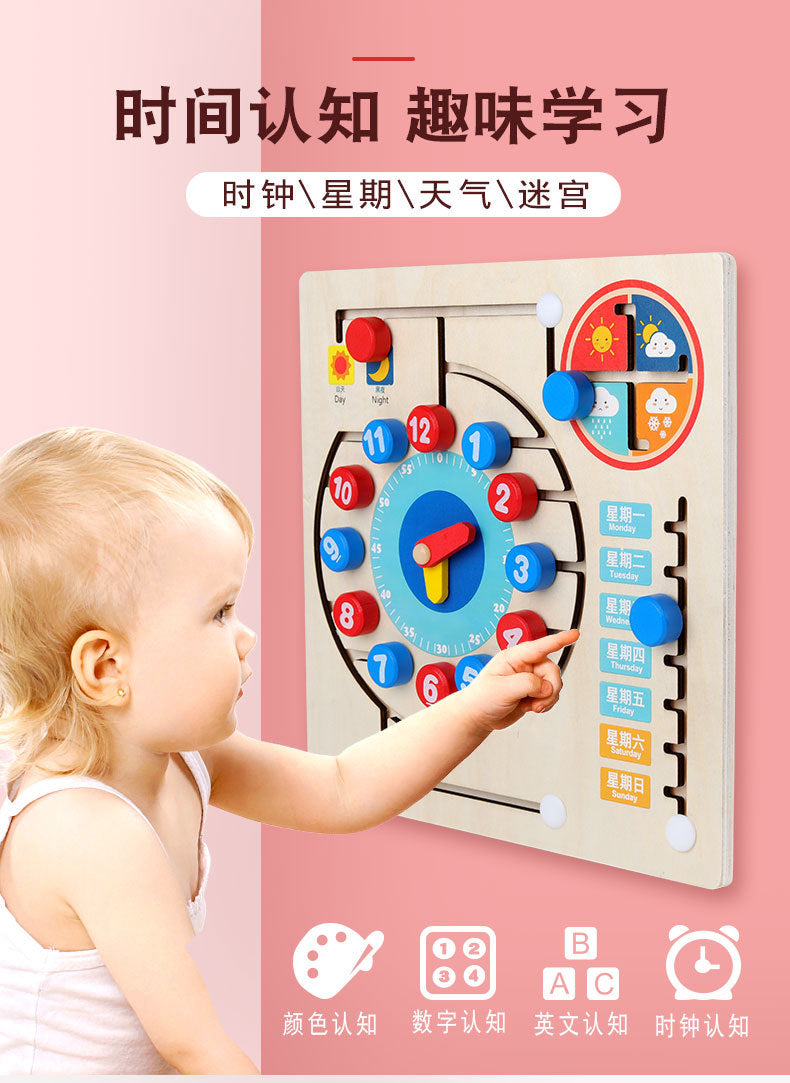 Children's Clock Teaching Aids Montessori Calendar Clock Board Children's Learning Time Clock Cognition Kindergarten Early Education Toys