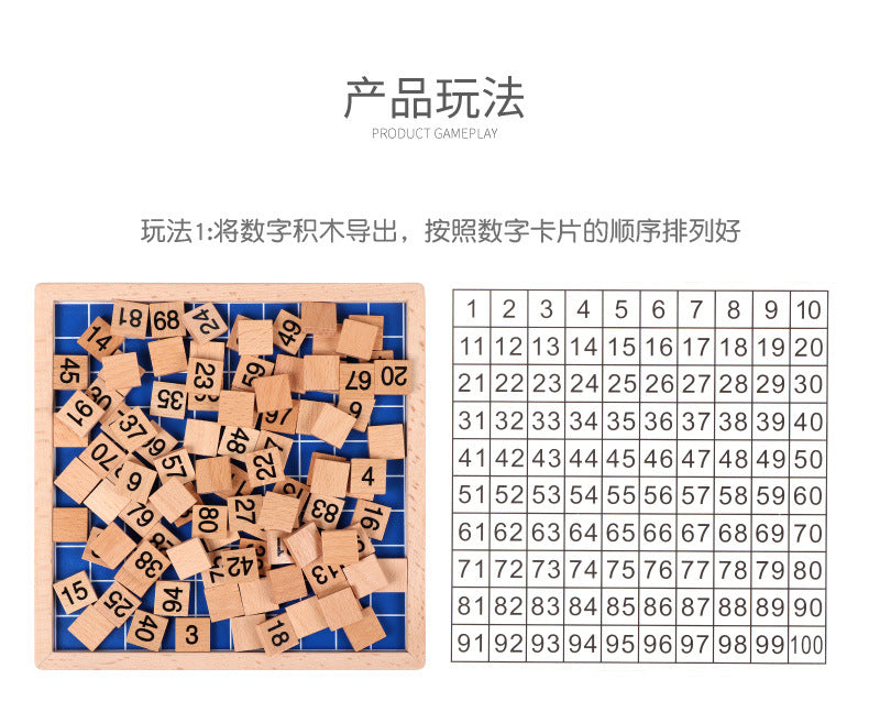 Montessori Mathematics Teaching Aids 1-100 Digital Continuous Board Sorting Board Children's Educational Early Education Wooden Hundred Board Children