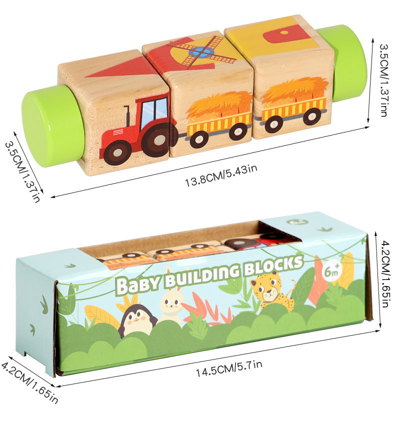 Cecpc Kidsren's Early Education Rotating Building Block Puzzle Baby Animal and Fruit Cognition Wooden Educational Toys for 1-2-3 Years Old