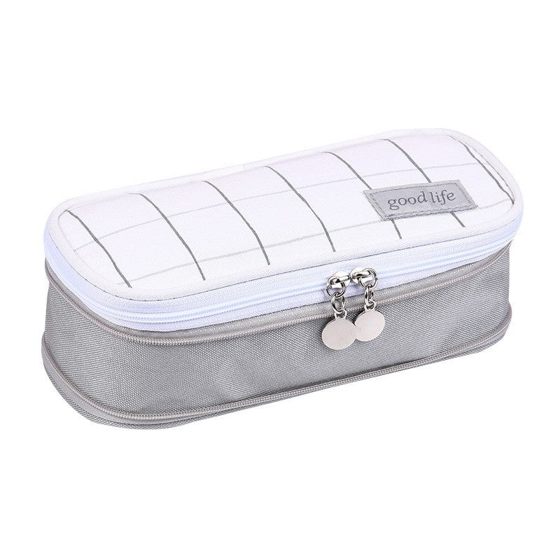 Han Feng Japanese Style New Large Capacity Pencil Case Double Layer Solid Color Multifunctional Pencil Case for Men and Women Middle School Students Pencil Bag