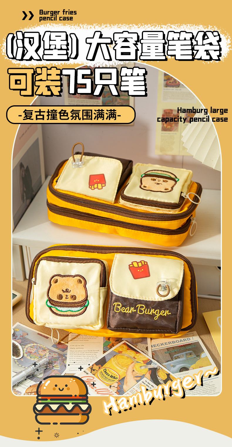 Bear Burger Pencil Case New Design Large Capacity Stationery Box Girls Niche High-Looking Student Cute Pencil Case