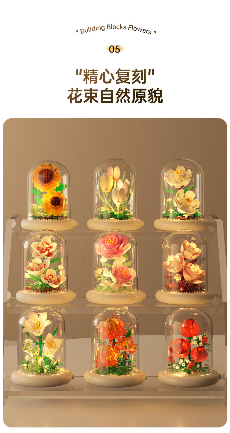 [wholesale generation] simulation of eternal flowers lily rose blocks compatible with Lego toy ornaments Valentine's Day gift