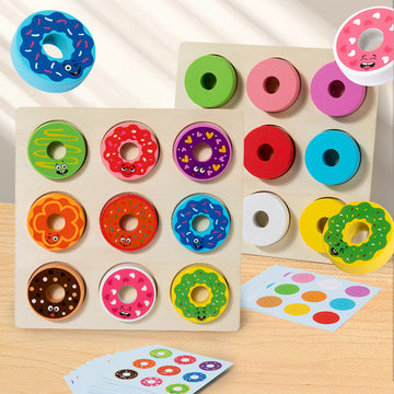 Montessori Children's Wooden Donut Matching Toy Early Education Color Cognitive Board Puzzle Brain Exercise Hand-eye Coordination