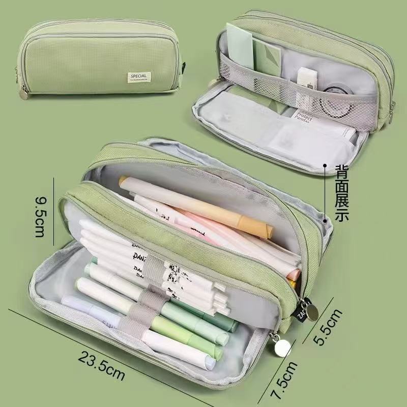 Cross-Border Color-Blocked Retractable Pencil Case, Large-Capacity Stationery Bag, Multifunctional Double-Zipper for Students, Simple and Convertible into Canvas
