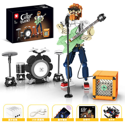 Wandering Rock Guitar Bluetooth Speaker Creative Building Small Particle Building Blocks Children's Educational Toy Model Ornaments