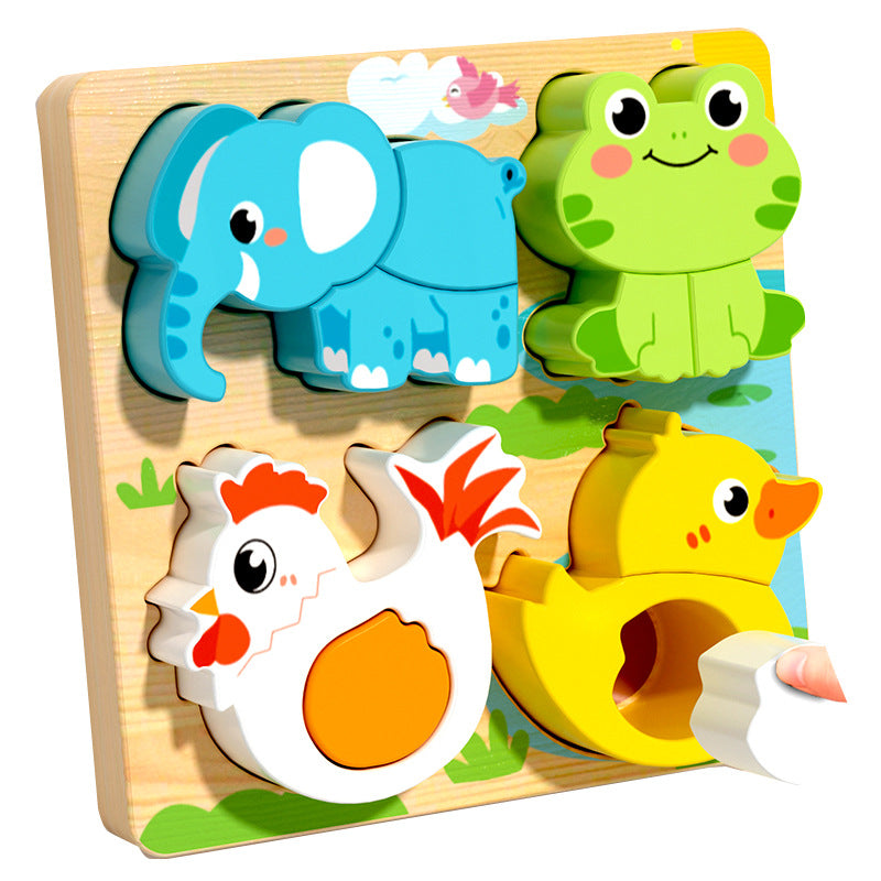 Children's three-dimensional puzzle board wooden Montessori early education puzzle matching building blocks baby 1 to 2 years old 3 boys female 6 toys