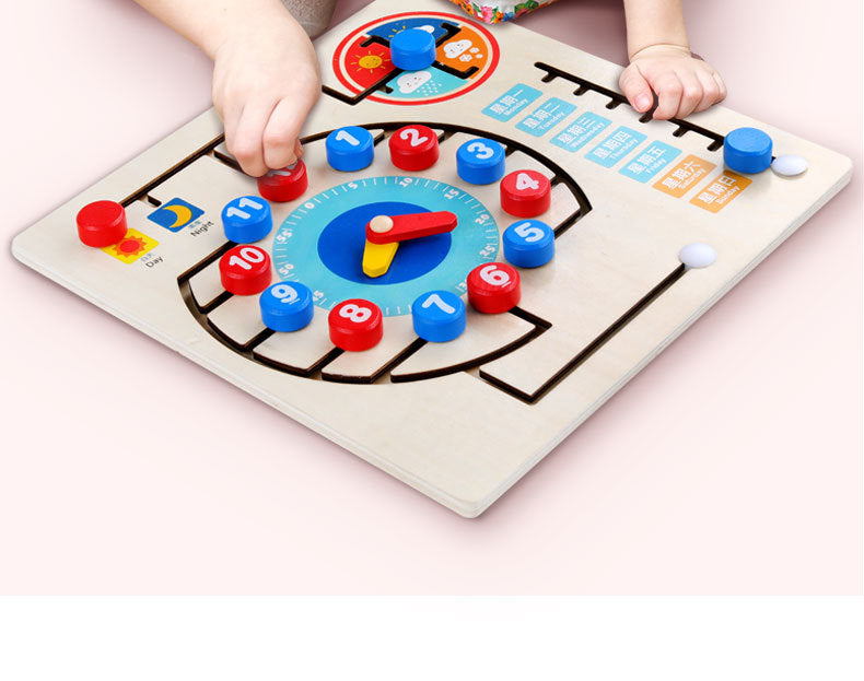 Children's Clock Teaching Aids Montessori Calendar Clock Board Children's Learning Time Clock Cognition Kindergarten Early Education Toys