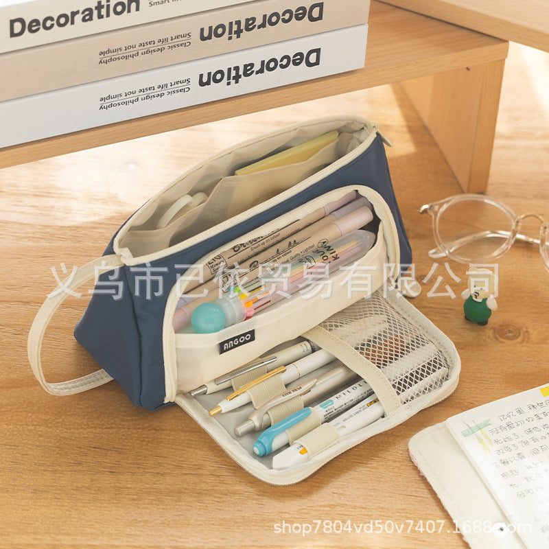 Triangular Large-Capacity Pencil Case and Stationery Box, Thickened Partitioned Storage Student Stationery Bag for Primary, Middle, and High School Students Wholesale