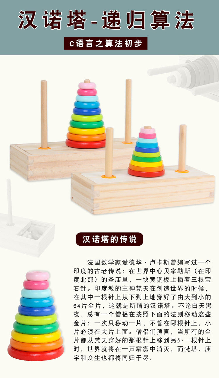 Hanoi Tower for Primary School Students 10 Layers 8 Large 5 Medium 10 Layers Hanrotoro Kidsren's Educational Thinking Training Toys