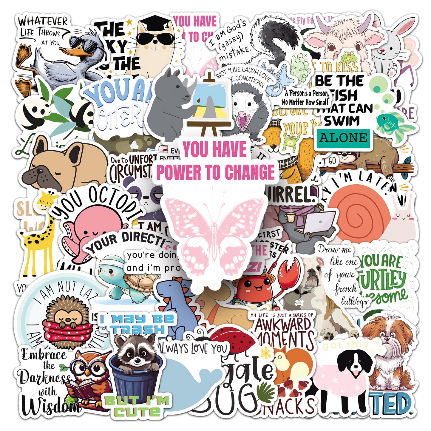50 cartoon animal quotation stickers text creative graffiti notebook mobile phone book goo card suit stickers