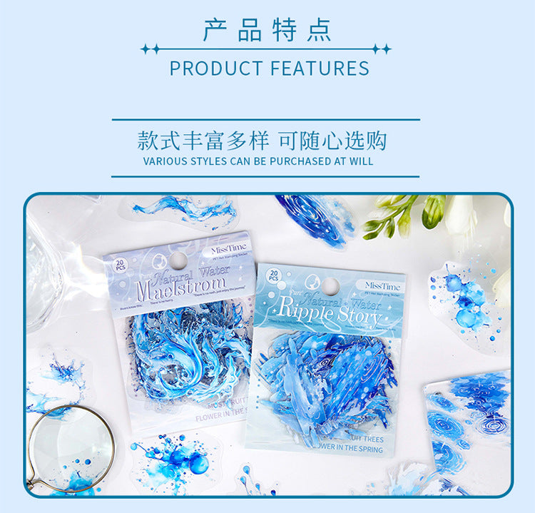 Light-Picking Bronzing Wave Handbook Stickers Natural Water Series Pet Material DIY Decorative Collage Stickers Cross-Border