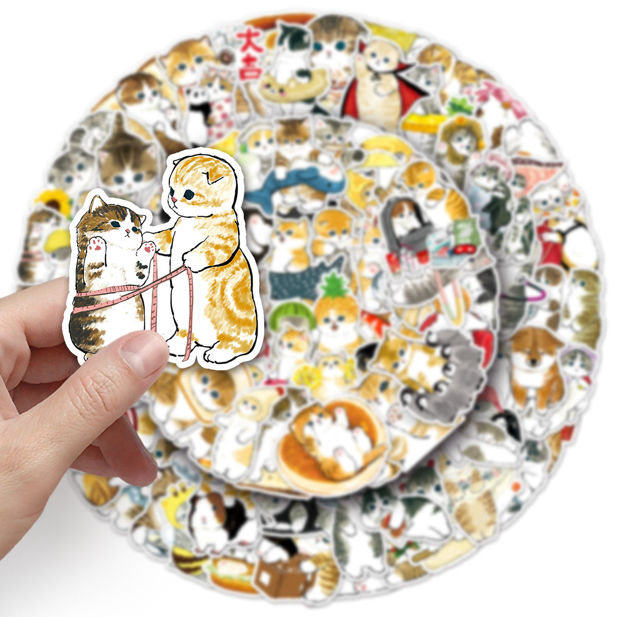 100 hand-painted kitten stickers cartoon cute Q version animal graffiti notebook stationery stickers goo card decoration