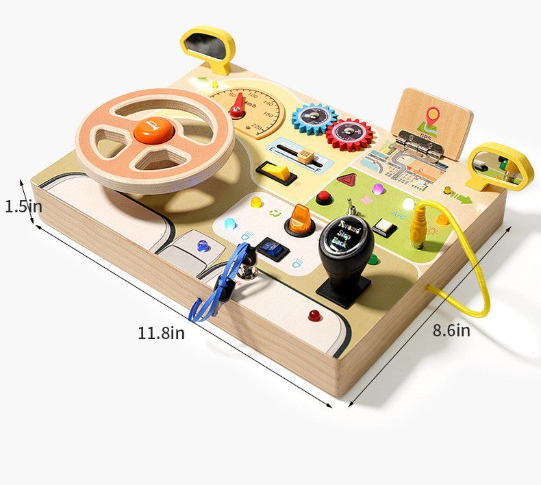 Children's Montessori Early Education Simulation Driving Steering Wheel Digital Switch Light Sound Busy Board Science and Education Aids Educational Toys