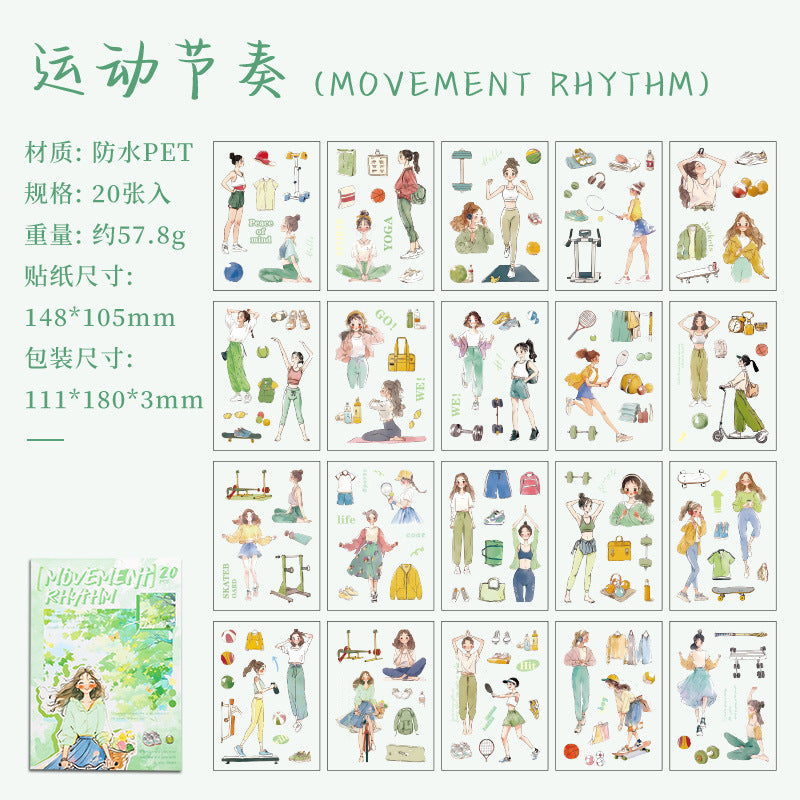 ZABC cross-border die-cut PET sticker book chasing ordinary series 20 characters life hand account collage stickers