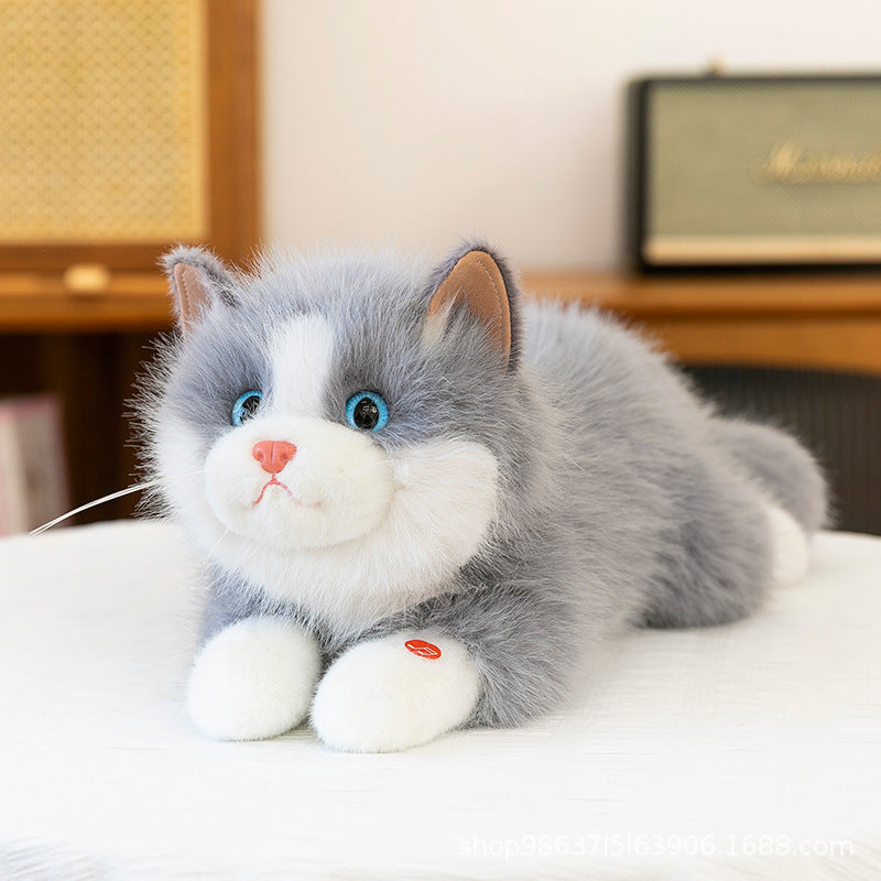 Cross-Border Simulation Cat Plush Toy, Cute Kitten Doll, Lying Cat Living Room Decoration, Children's Gift Wholesale