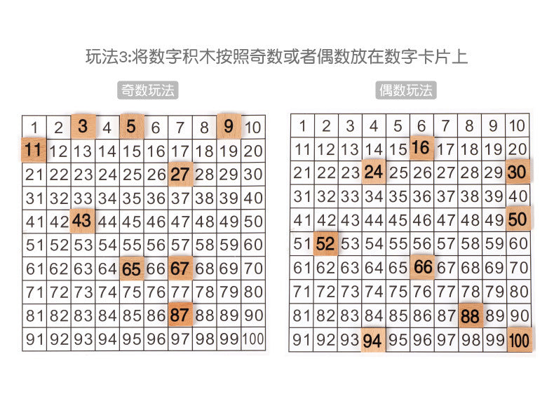Montessori Mathematics Teaching Aids 1-100 Digital Continuous Board Sorting Board Children's Educational Early Education Wooden Hundred Board Children