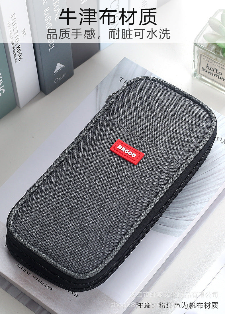 Cross-Border Color-Blocked Retractable Pencil Case, Large-Capacity Stationery Bag, Multifunctional Double-Zipper for Students, Simple and Convertible into Canvas