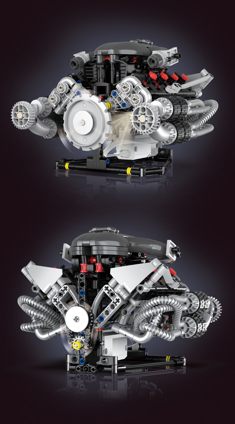 Supercar Electroplated Engine Aston Martin Valkyrie Supercar Engine Light Version + App Building Block Model