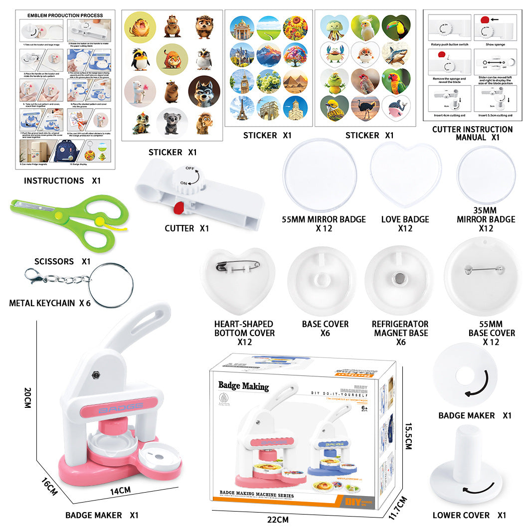 Emblem machine bar making machine manual badge machine three-in-one children's badge machine homemade refrigerator magnets diy toys