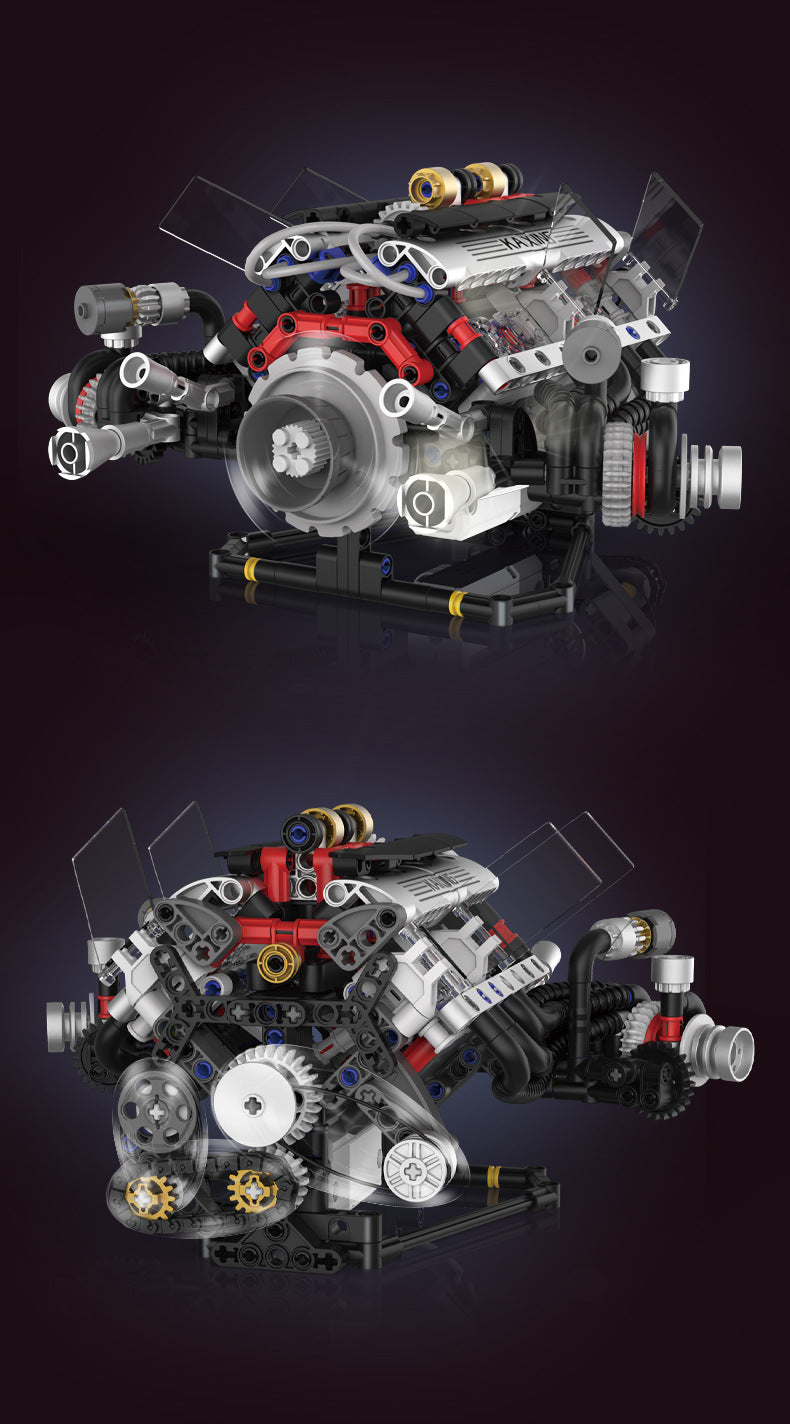 Cross-Border Electroplating Artificial Bmw F1 Engine Mechanical V8 Engine App Programming Lighting Building Small Particle Building Blocks