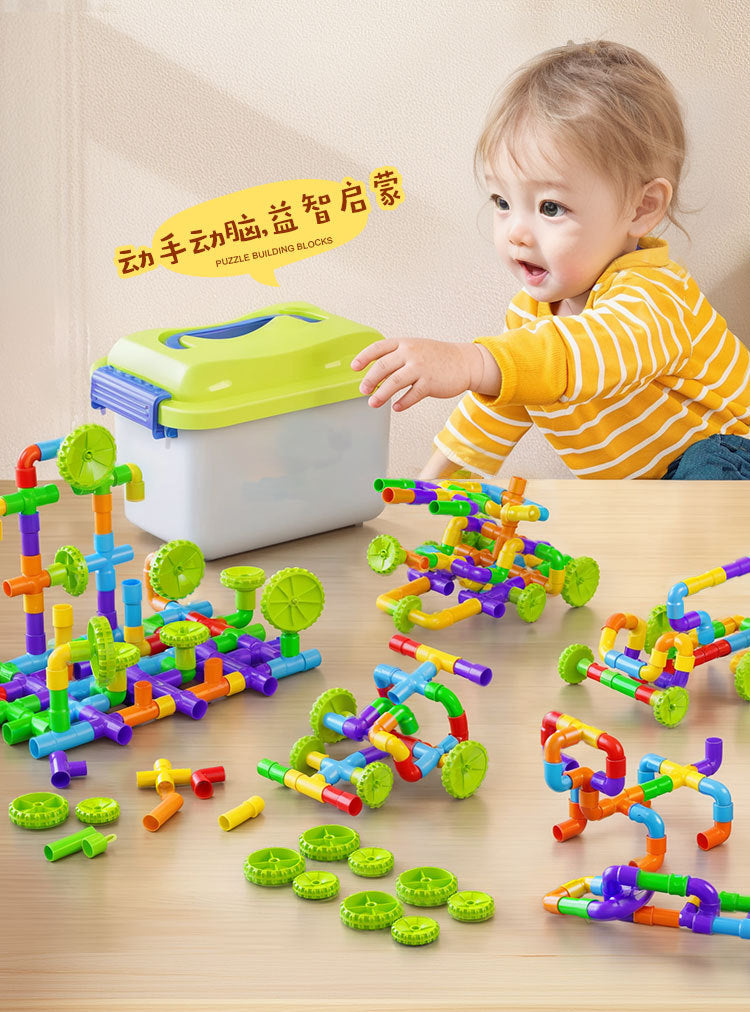Creative children's plastic puzzle DIY assembled pipe building blocks large particles water pipe toys kindergarten early education cross-border