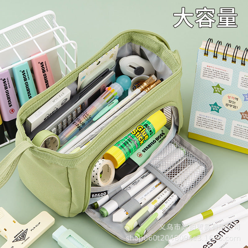 Korean Style Boat-Shaped Large-Capacity Multi-Layer Oxford Pencil Bag Multi-Functional Portable Stationery Box Simple Student Storage Pencil Bag