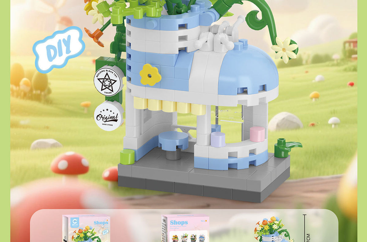 Compatible with Lego City Architecture Street View Hamburg Coffee Flower Shop Small Shop Building Blocks Children's Educational Toys Gifts