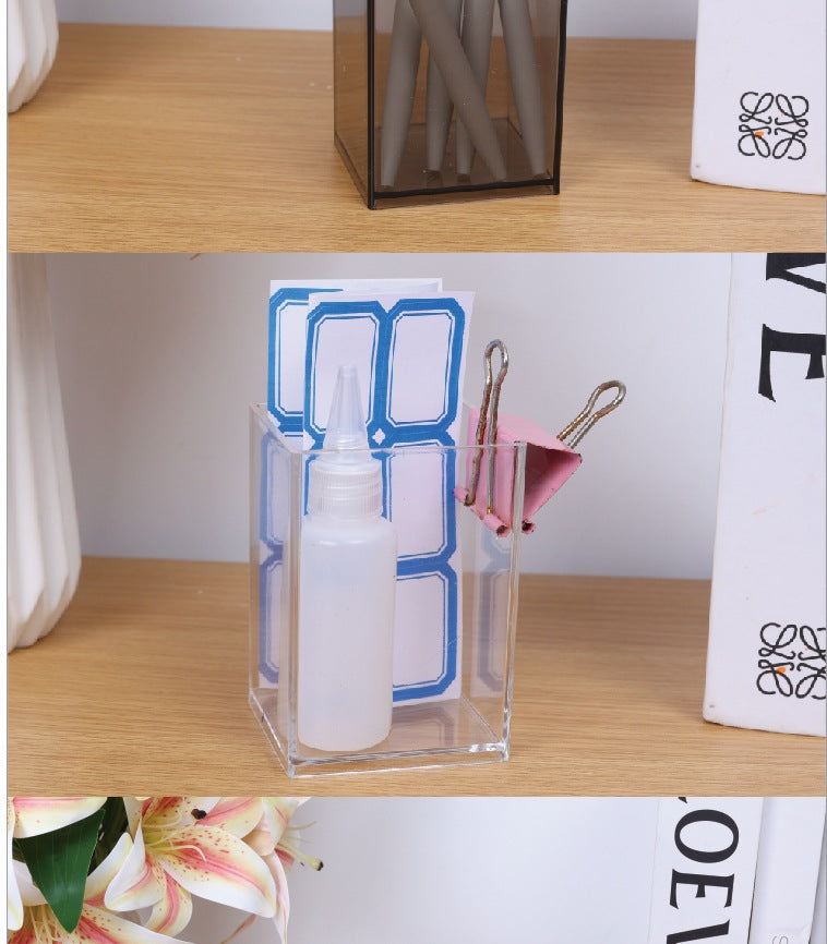 Multifunctional Acrylic Pen Holder Transparent Desktop Storage Box Pen Holder Office Stationery Compartment Storage Box Large Capacity