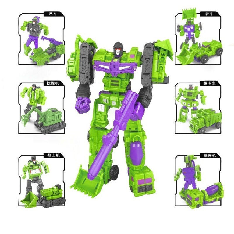 Cross-border deformation toy small force god six-in-one combination king kong engineering vehicle excavator robot boy model