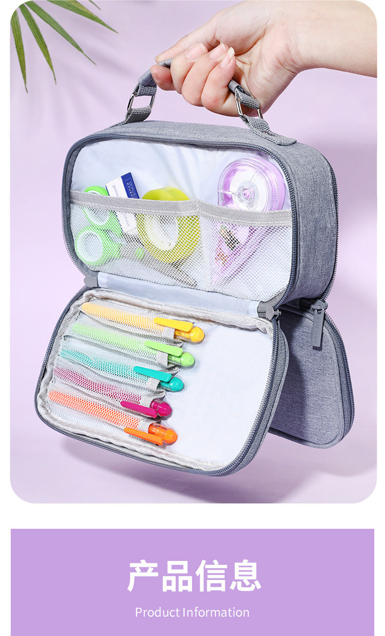 Yuerui Large-Capacity Canvas Multi-Layer Pencil Bag Portable Simple Student Multi-Functional Pencil Bag Satchel Stationery Box