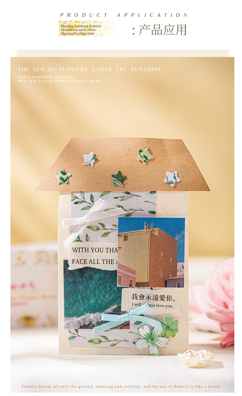 Dream Flower Floral Washi Sticker Book Plant Floral Handbook with Background Decoration Basic Stickers