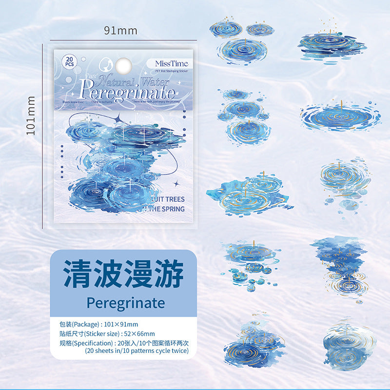 Light-Picking Bronzing Wave Handbook Stickers Natural Water Series Pet Material DIY Decorative Collage Stickers Cross-Border