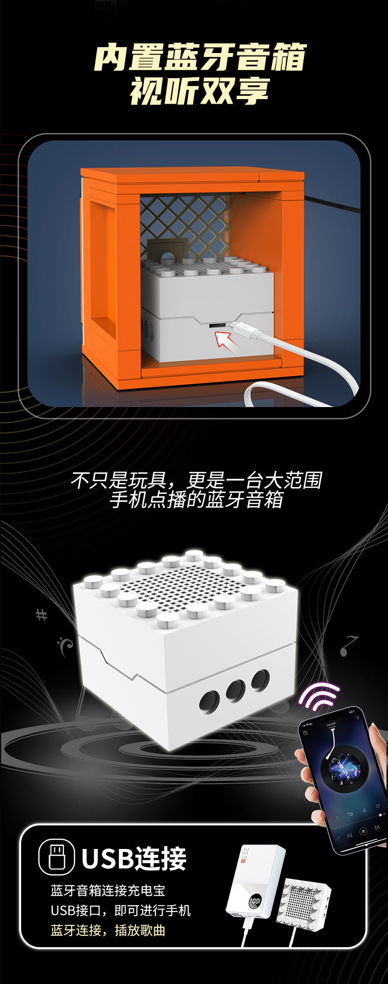 Wandering Rock Guitar Bluetooth Speaker Creative Building Small Particle Building Blocks Children's Educational Toy Model Ornaments