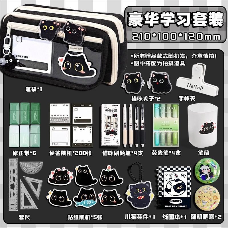 Cat Pencil Case, High Aesthetic Value, Large Capacity, Ins-Style Transparent Korean Version Storage Bag, Cool Black Style Stationery Bag for Study and Office Use