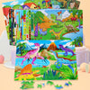 Wooden 80 Pieces Puzzle Toddler Cartoon Dinosaur Animal Plane Puzzle Baby Early Education and Intelligence Building Blocks Toy