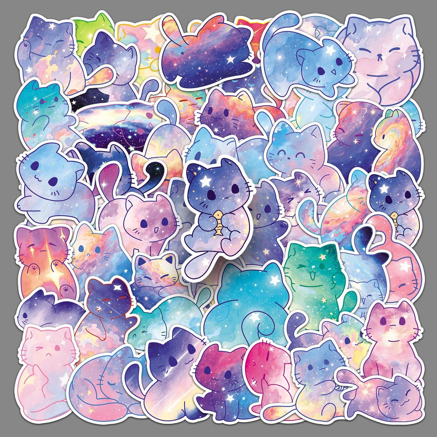 50 Original Watercolor Starry Sky Cat Stickers Hand-Painted Without Infringement Cute Ins Style Cat Notebook Stickers