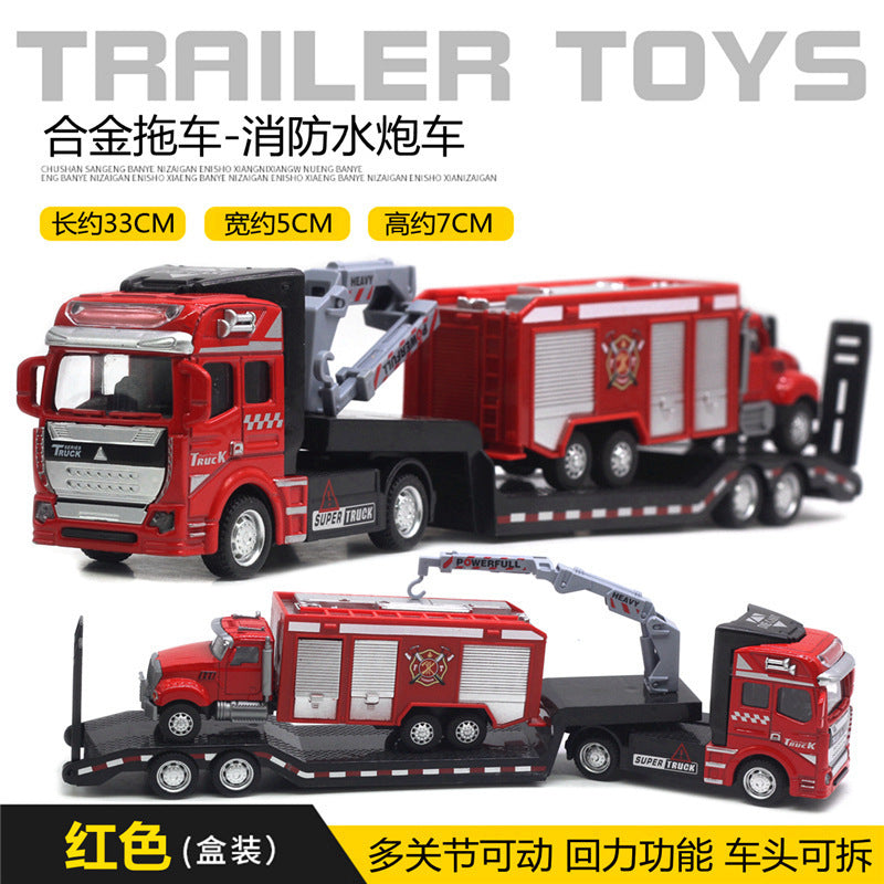 English packaging cross-border children alloy car vehicle trailer fire truck tank excavator pull back toy car