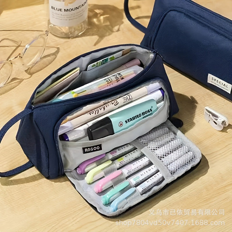 Oxford Cloth Pencil Case with Large Capacity and Multi-Layer Design, Stationery Box for Primary and Secondary School Students, High Aesthetic Value, Simple and Waterproof, Direct from the Source Factory