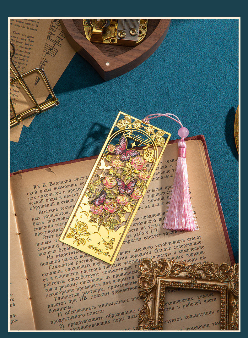 Classical Style Butterfly Cut Out Metal Bookmark Tassel Chinese Style Student Reading Gift Gift Literary and Creative Bookmark