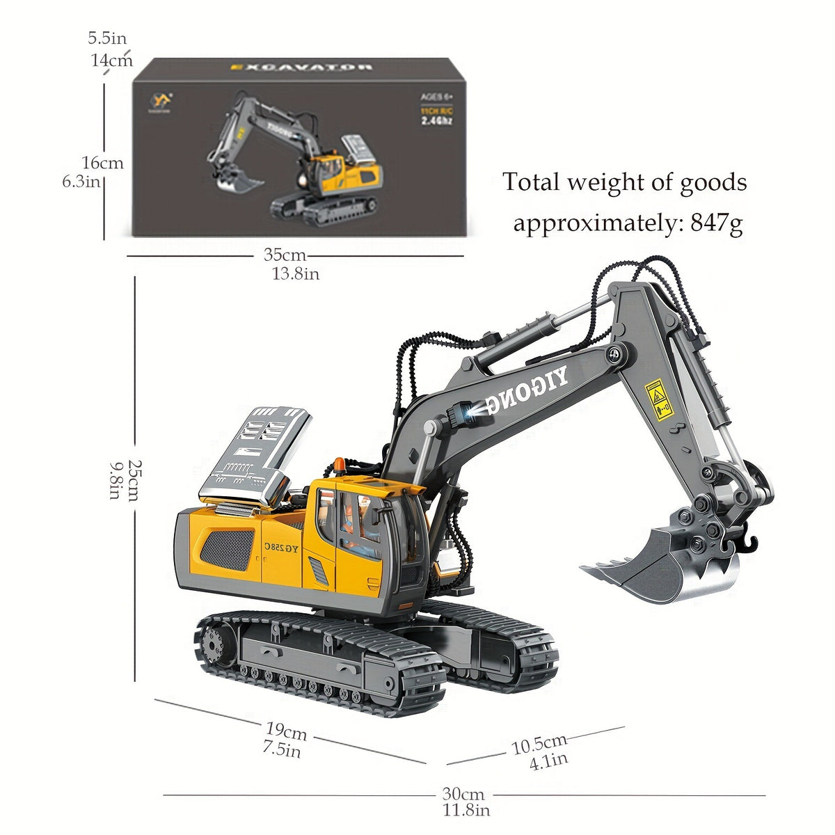 Cross-border charging engineering vehicle 2.4G remote control alloy bulldozer excavator children's electric sound and light remote control toy