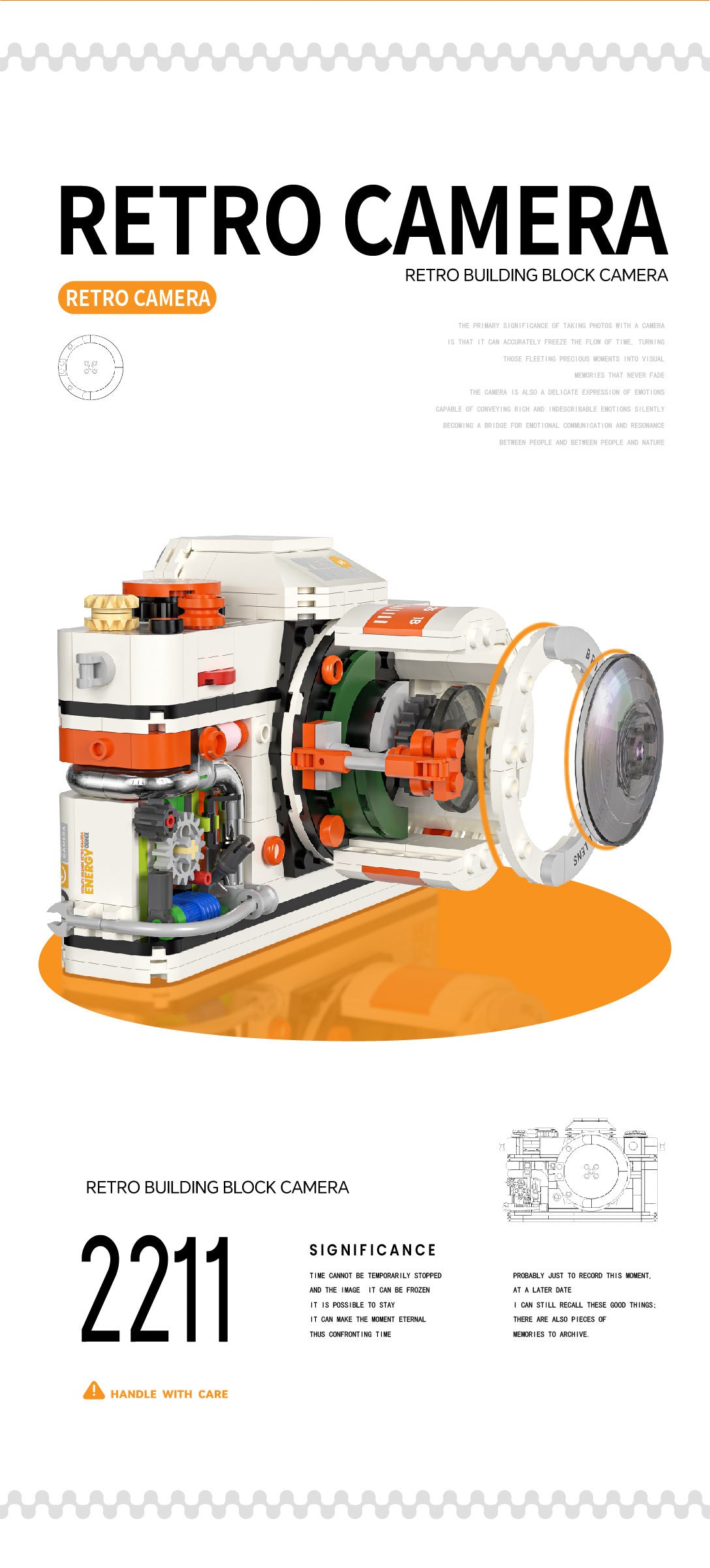 Compatible with Lego Building Blocks Mechanical Universe Retro Camera Assembled Handmade Toy Model Ornaments Children's Gift