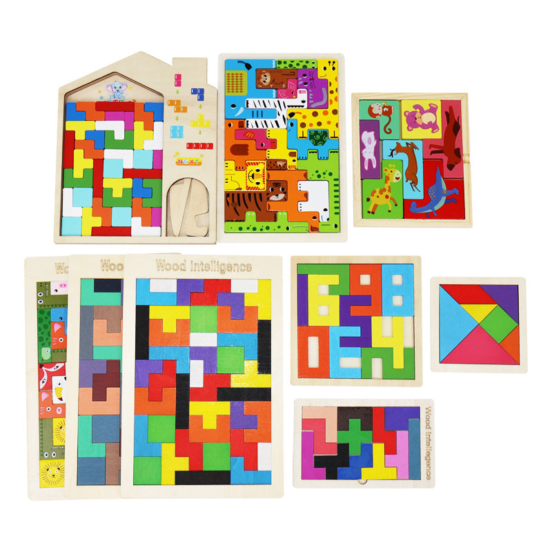 Factory Wooden Early Education Boys and Girls Accumulates Tetris Jigsaw Puzzle 3456-year-old Children's Educational Toys