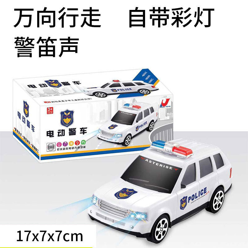 Children's Electric Universal Police Toy Car Model 360-Degree Rotating Light Music Automatic Driving Door Police Car