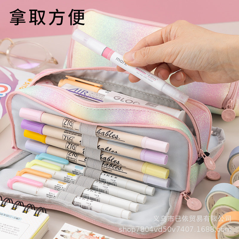 Oxford Cloth Double-Open Pencil Case, Large Capacity Stationery Box, Thickened, Wear-Resistant, Waterproof Pencil Bag for Students, Suitable for Middle and High School Students