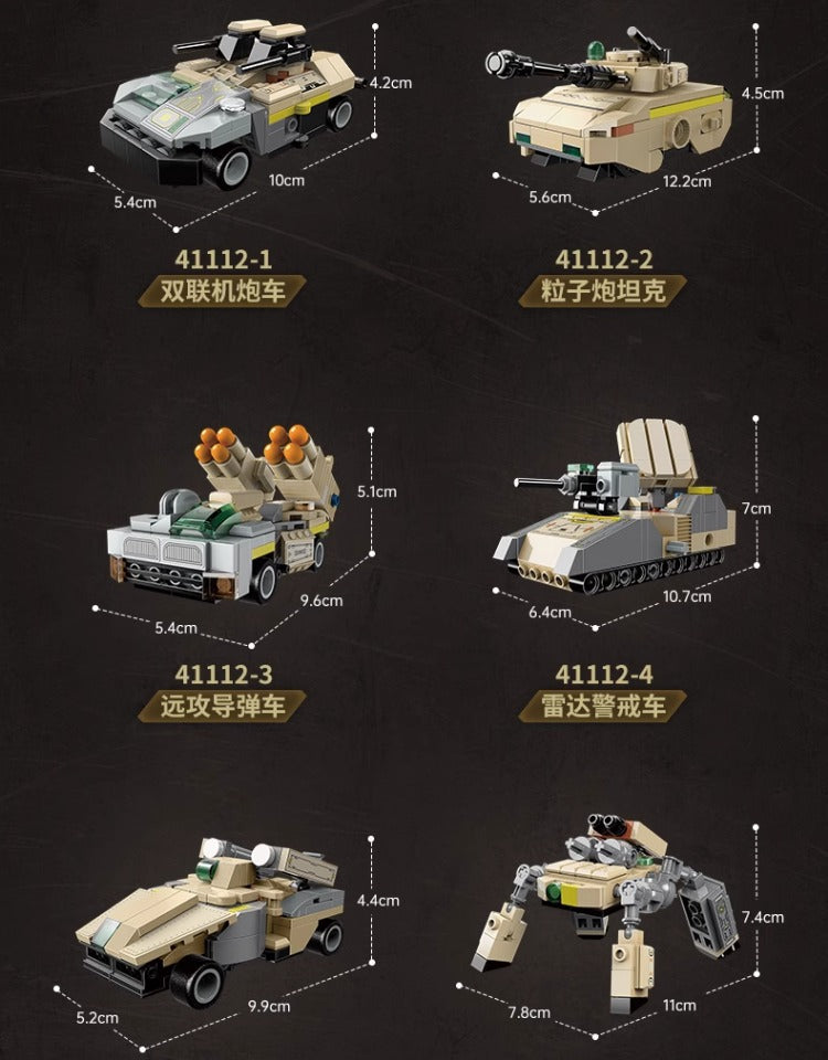 Wonderful Building Blocks 41112 Land Warfare Xiongwei Military Mech Model Super Set Variables Assembled Transporter Small Toys
