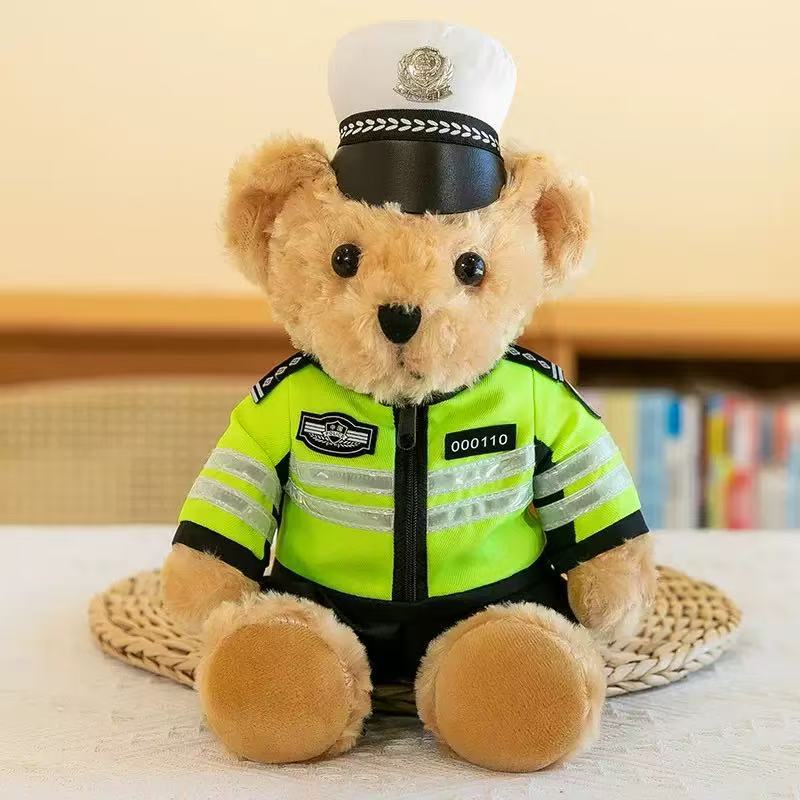 Police Bear Doll Plush Toy Cute Fireman Police Officer Reflective Riding Clothes Gift Traffic Police Bear Doll