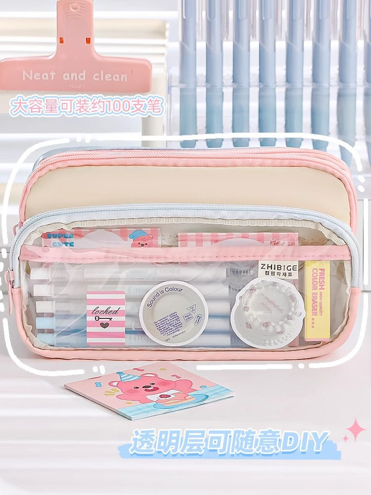 Large and Small Color Matching O00 Pencil Bag Transparent Large Capacity Stationery Bag Creative Multifunctional Stationery Bag Ins Japanese Style High Value
