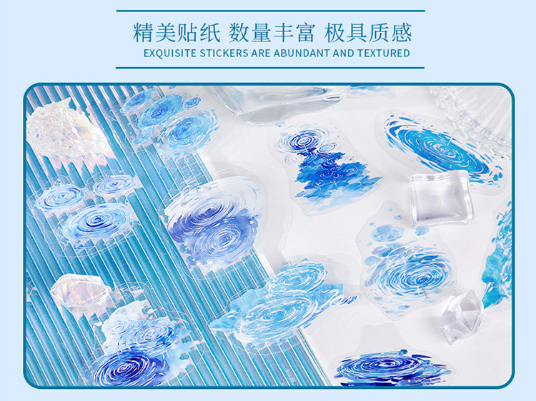 Light-Picking Bronzing Wave Handbook Stickers Natural Water Series Pet Material DIY Decorative Collage Stickers Cross-Border