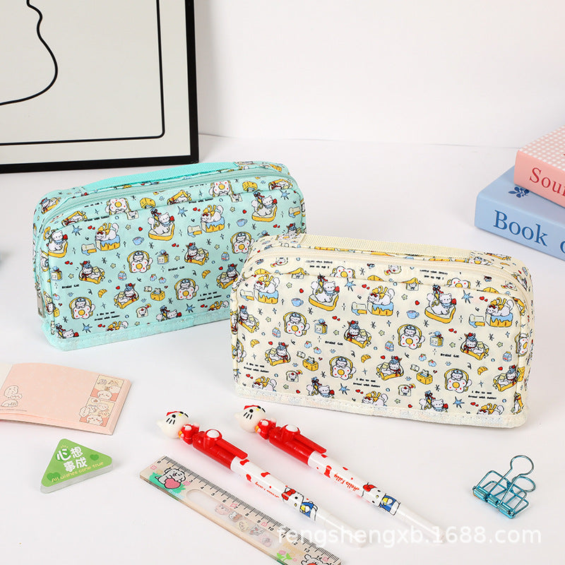 Ins New Toast Cat Foldableing Pencil Bag High-Looking Cute Girl Heart Student Pencil Stationery Box Storage Bag