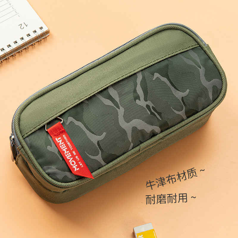 Camouflage Double Layer Pencil Case Boy Junior Senior high school Student Stationery Bag Simple Stationery Pencil Storage Pencil Case Cross-border in stock